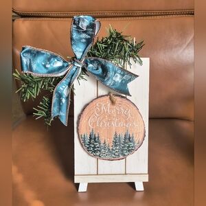 New Handmade Merry Christmas White Easel Home Decor